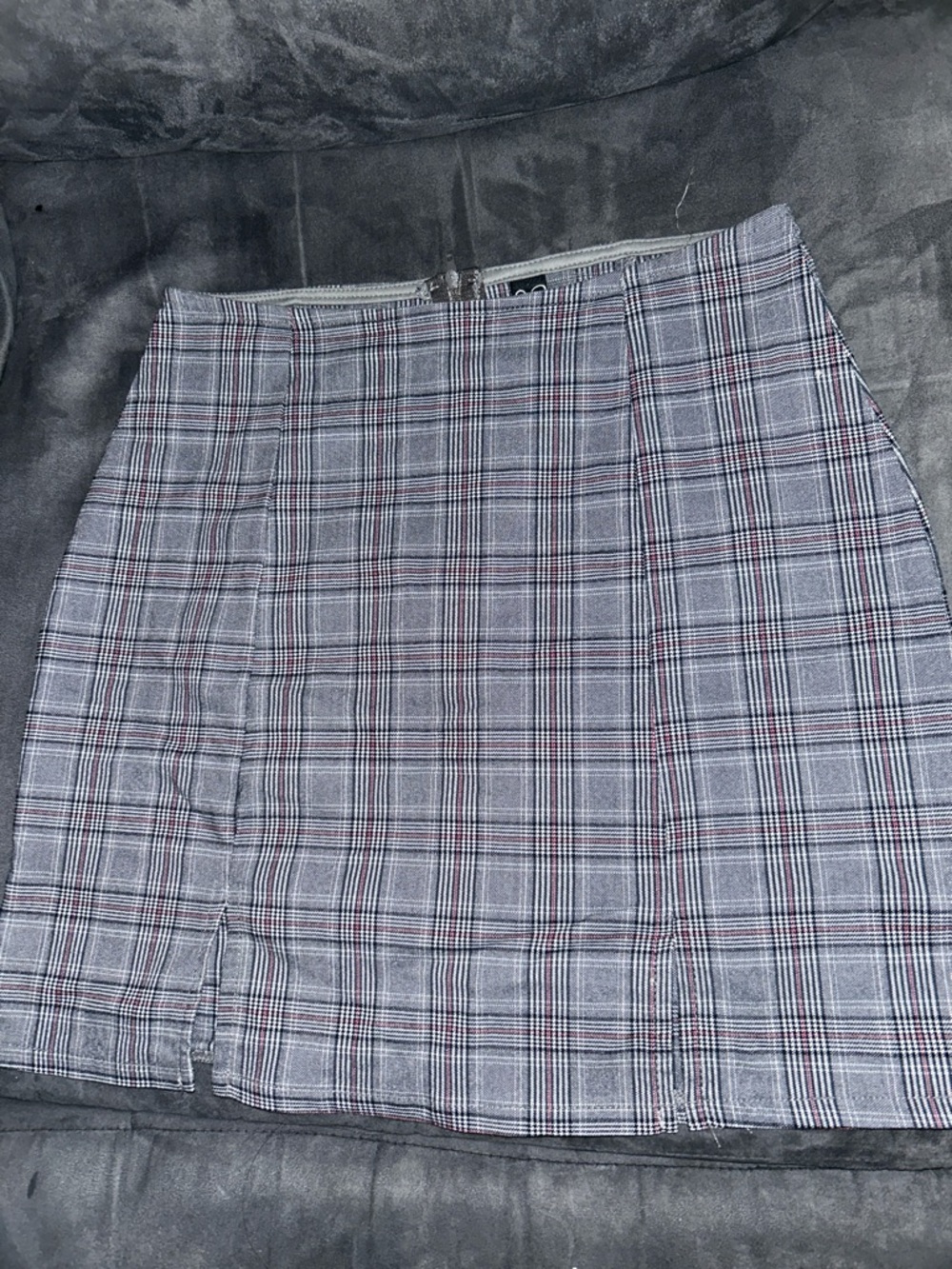 Windsor Gray Plaid Mini Skirt with Red Accent